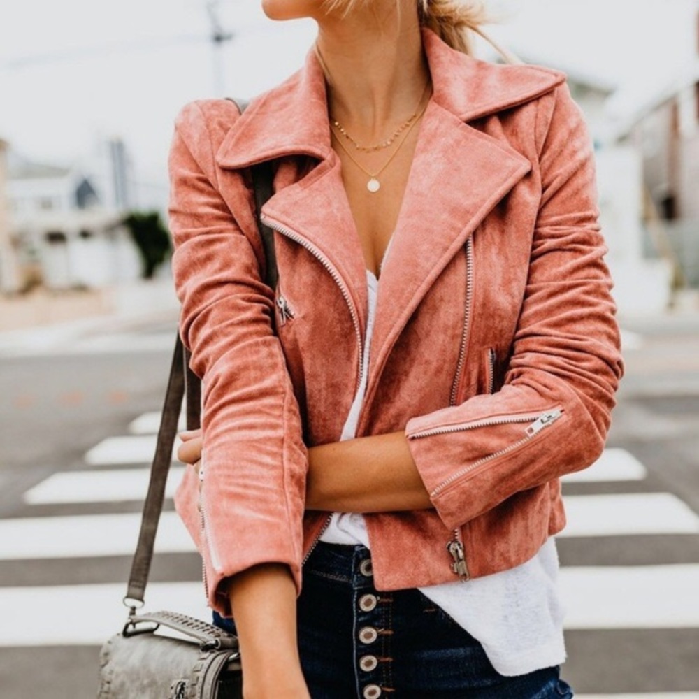 Vici Pink Faux Suede Moto Jacket Large